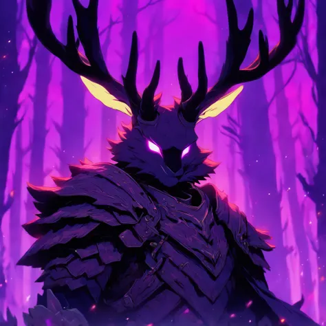 Knight Jackalope, short purple hair, jackalope antlers, dark armor(masterpiece, best quality)