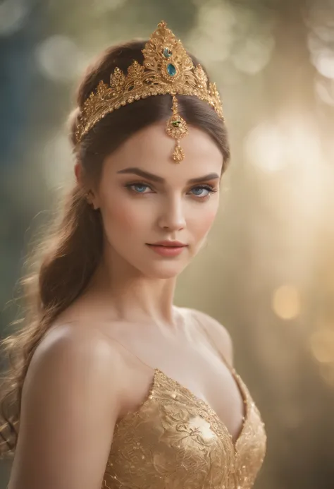 genie, criatura, Beautiful woman, fogo e enxofre ao redor, comes from the ether, perfect porcelain face blue eyes long eyelashes and perfect perfectionists , seios rosa pequenos, bicos rosa duros e macios, saliente para cima, Golden dress full of amazing d...