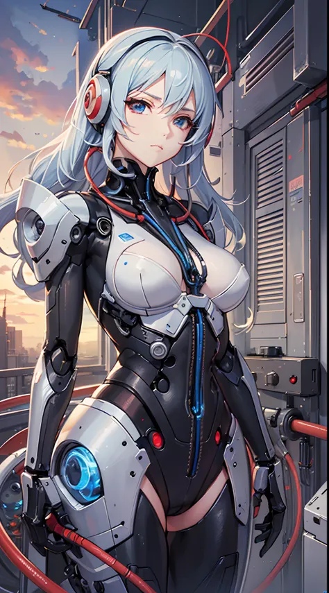 ((Finest quality)),(超A high resolution),(ultra-detailliert),((Best Anime)),sharpnes,Clair,Art with astounding depictions, Electromechanical,(android,Body fused with machine,Mechanical parts exposed from the body,Cables connected throughout the body)