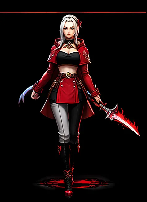 1
a close up of a woman in a red coat and black pants, female rouge assassin, edelgard fire emblem, crimson attire, dark witch character, crimson clothes, full body xianxia, ashe, render of april, 8 k character details, blade and soul, female character, ca...