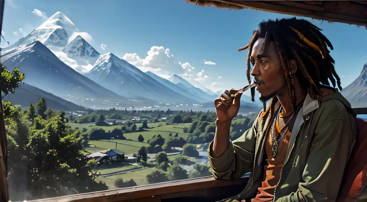 bob marley smoking a joint seeing the mountain view