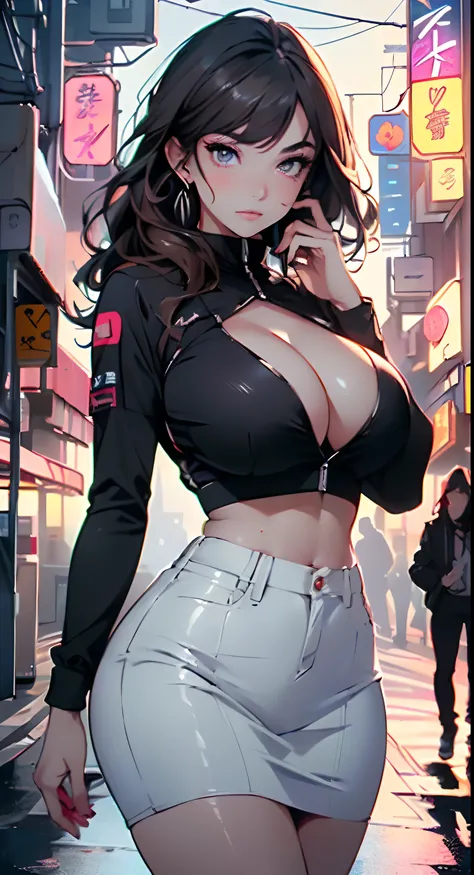 cute pit girl,(((1girl))),((anime pit girl with extremely cute and beautiful light brown hair walking seductively down the street)),

(large breasts:1.4),saggy breasts,(((light brown wavy hair:1.35,colored inner hair,ear breathing,large hair))),((heterochr...