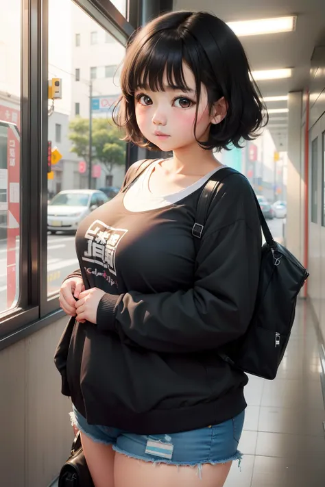 Muchirimchimuchi、kawaii、Thick, round-faced、Short black hair、female high-school student