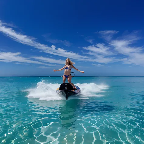 Araffe riding a jet ski in the clear blue water, on the ocean water, Cavalgue o vento e as ondas, flutuando no oceano, papel de parede bonito, no meio do oceano!!!!!, Papel de parede - 1 0 2 4, title, surfe, paper awesome wallpaper, foto tirada, standing o...