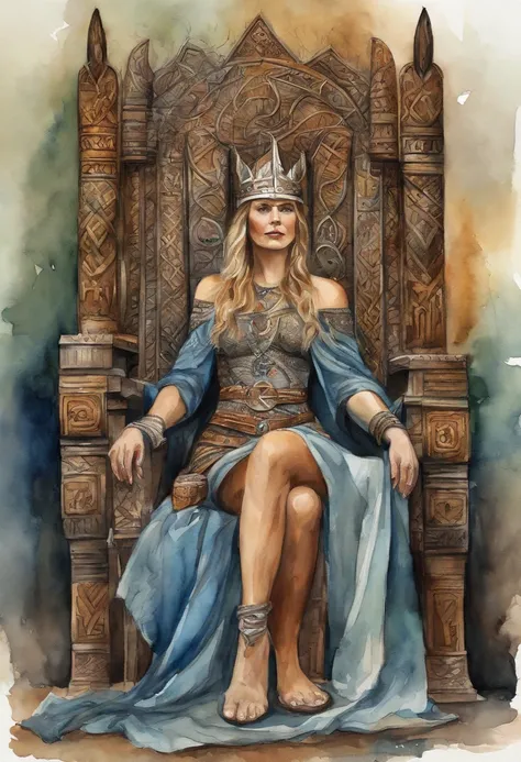 Viking Queen sitting on viking throne