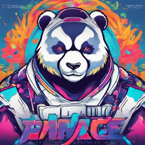 (high quality, detailed), muscular humanoid panda, vibrant colors, professional logo design, dynamic pose, fierce expression, bright lighting, digital art, esports branding, powerful presence, text Panda