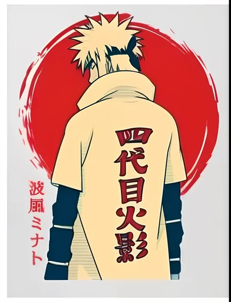 a white shirt with a red circle and a photo of a man in a white shirt, dor de Naruto, de Naruto, naruto uzumaki, naruto artstyle, kakashi hatake, Kakashi, uzumaki, Coringa como Naruto, apenas estilo anime, 🪔 🎨;🌞🌄, itatchi uchiha, Shinobi, nove caudas