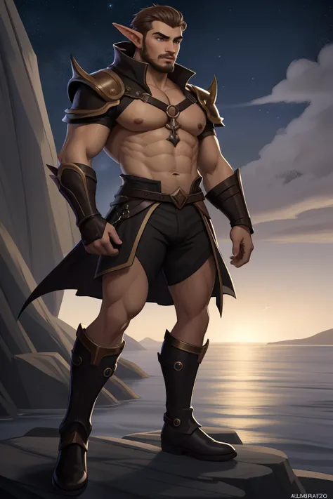 um homem com uma roupa preta em frente a uma cachoeira, personagem de fantasia complexa, personagem de fantasia hiperdetalhado, Skinny Masculino Fantasia Alquimista, guerreiro masculino, um elfo macho, personagem de fantasia digital, elfo masculino bonito,...