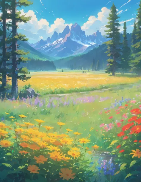 Wyoming landscape, poster vibe, no people, pallet knife and brush stokes, state flower, state bird