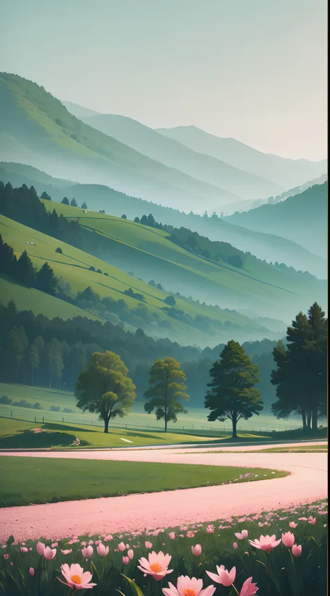 masterpiece, beautiful, elegant, spring landscape, minimalist,  16:9 --auto --s2