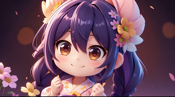 photoRealstic、Nendroids color々Draw a hairstyle、Smile、watercolor Nendoroid、(High Definition Figure)、Flowing iridescent silk、up of face、Eye Up、In the eyes♥、Floral dress、There are also flowers in front of the nendroids、flower petals、season!!: 夏天☀ 🍂