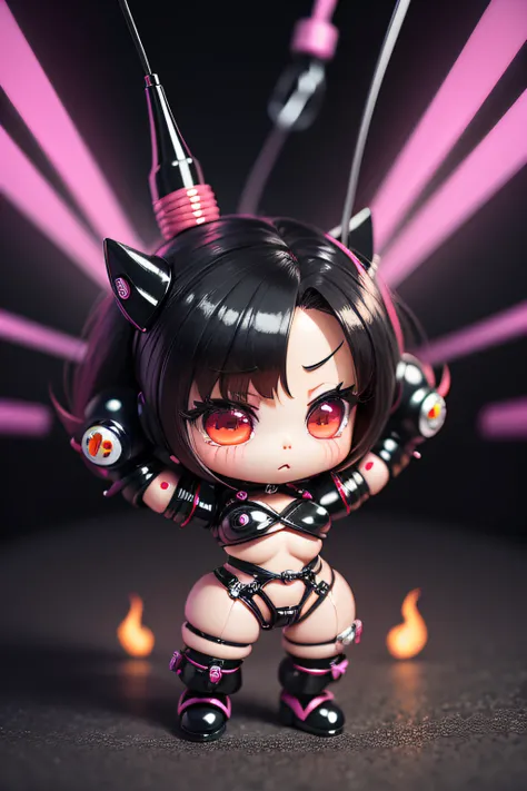 super deformed chibi small cartoon Robot woman fetish latex bondage, extreme hell