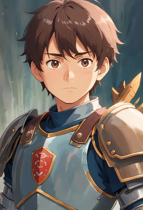 a portrait of a young man with some armor on his chest, anime, Studio Ghibli, angry