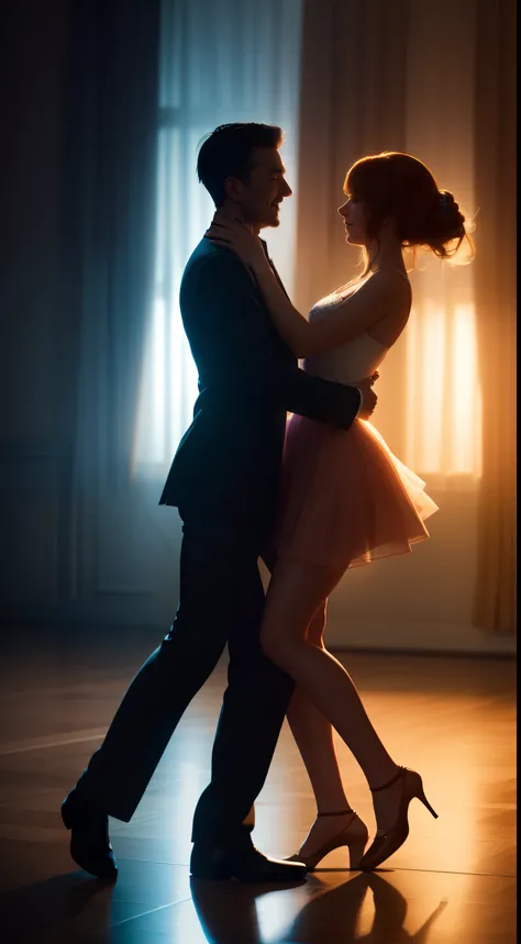 A man and a woman dancing together, cinematic, volumetric lighting, high quality, 8k, super details, realistic