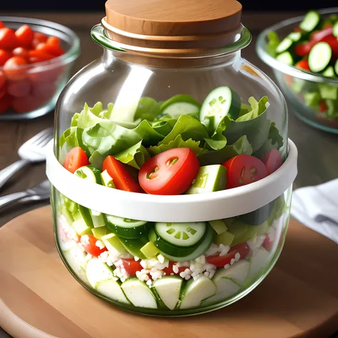 Salad vegetables in the glass jar