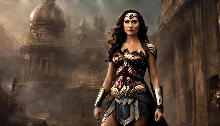 Gal Gadot As a Wonder Woman Standing along in one of the Asian Big Metropoitan city