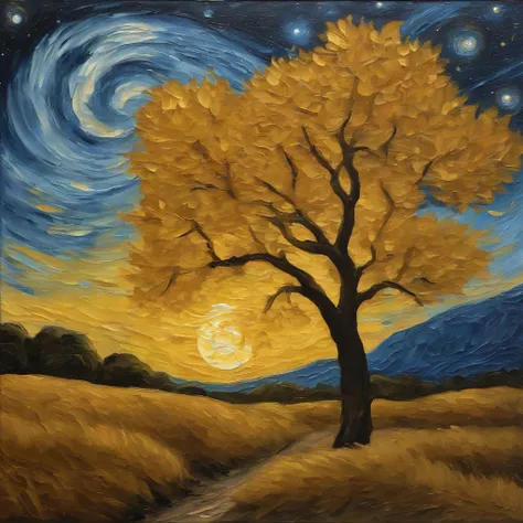 Coarse brushstrokes and wet paint，Fibonacci，the golden ratio，Melted wax，Visible brush strokes，oil on the canvas，Thick brushstrokes，insanely details，8K  UHD，ultra-realistic realism，Van Gogh Starry Sky