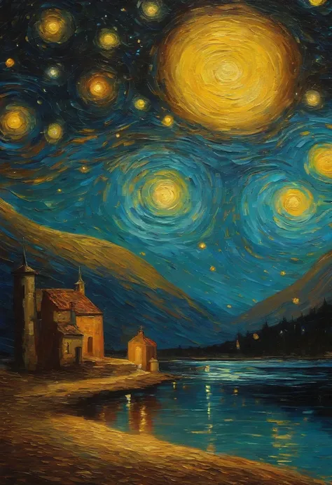 Noite estrelada van gogh,. futuristic day