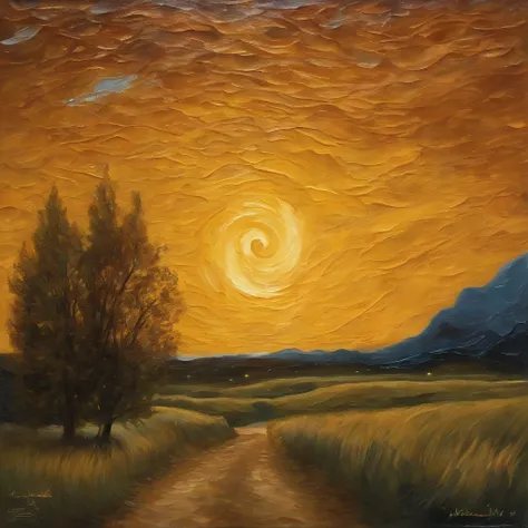 Coarse brushstrokes and wet paint，Fibonacci，the golden ratio，Melted wax，Visible brush strokes，oil on the canvas，Thick brushstrokes，insanely details，8K  UHD，ultra-realistic realism，Van Gogh Starry Sky