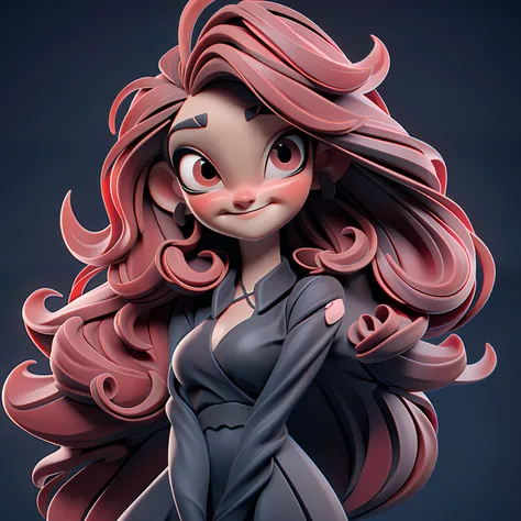 beautiful caucasian girl, long, straight red hair, wearing a black dress, looking confident for the camera, anime style, solid background, 4k