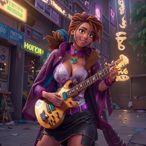 matrix Masterpiece epic girl Diva Urban deep path Jinx play handled guitar optimal sunLight meticulously intricate luminescence volumetric lightning contrast ultra_high_resolution ultra pro-Photorealistic ultra_high_quality ultra_sharpness focus accurate m...