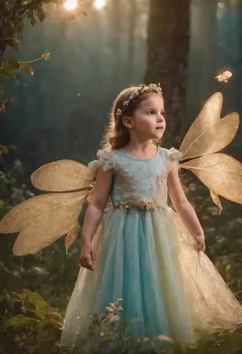 6 year olds dressed as fairies,nighttime,nature,moonlight, 8K, detailed matte painting, deep color, fantastical, intricate detail, splash screen, complementary colors, fantasy concept art, 8k resolution trending on Artstation Unreal Engine 5,upper body