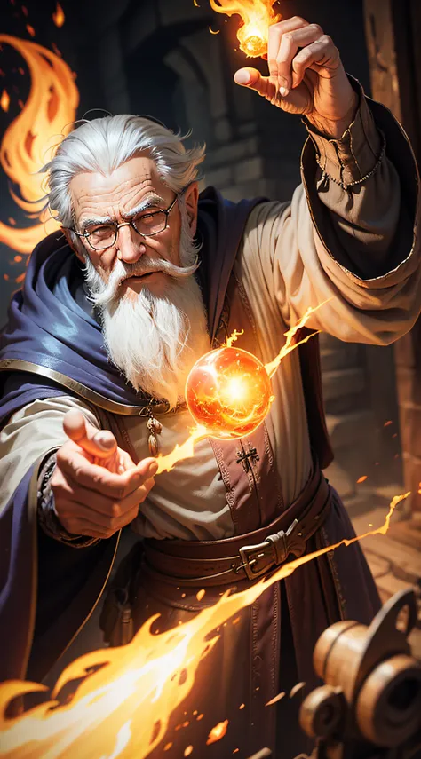 an old wizard throwing a fireball