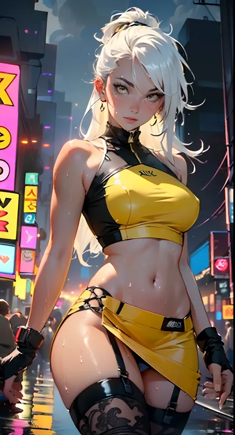 dark skin,very dark skin,dark_skin,
girl rave,(((1girl))),((girl with extremely cute and beautiful white hair)),

(large breasts:1.4),saggy breasts,(((white hair:1.35,straight hair,long hair:1.4,colored inner hair,ear breathing))),(((very light yellow eyes...