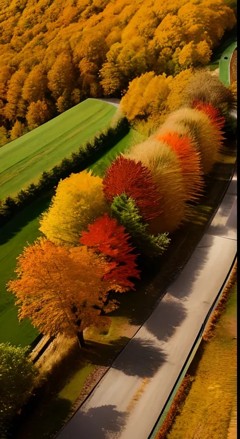 Village path, autumn, fence, wooden barrel, top view