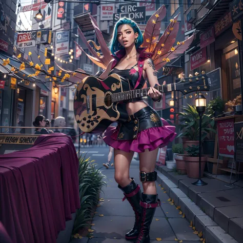 matrix Masterpiece epic girl Diva Urban deep path Jinx play handled guitar optimal sunLight meticulously intricate luminescence volumetric lightning contrast ultra_high_resolution ultra pro-Photorealistic ultra_high_quality ultra_sharpness focus accurate m...