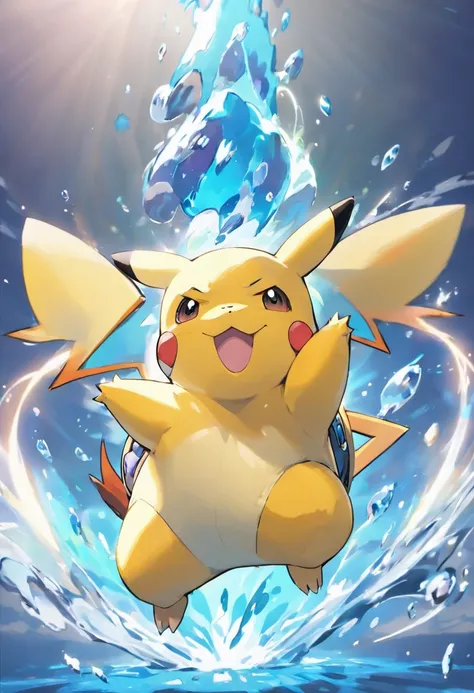 (best quality,4k,8k,highres,masterpiece:1.2),ultra-detailed,(realistic,photorealistic,photo-realistic:1.37),bright colors,Pikachu, Blastoise, fierce battle with Charizard, vibrant lighting, anime style, detailed facial expressions, water effects, electrify...