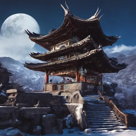 32K（tmasterpiece，k hd，hyper HD，32K）snowy peak(mont)Treasure House(kiosk)Near Lantian(village)，
Deadwood(hut)Three blankets(hali)One hole in the sky(boulders)。
Half Ridge(kiosk)Huacheng(kiosk)Wordless stone(stele)，
Wan Song(close)Snow Peak(pathway)There is ...