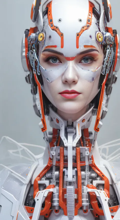 there is a woman with a futuristic head and a futuristic face, retrato de um androide feminino, portrait of a futuristic robot, ...