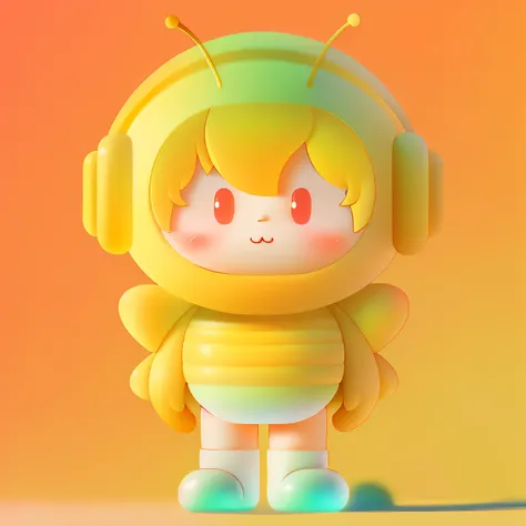 2.5D，k hd，Rich in detail，8K，largeeyes，Full body character drawing,Cute cartoon style,Character drawing,candypunk character design,Little boy,Boy in bee doll costume
Headsets，white backgrounid，lovely art style