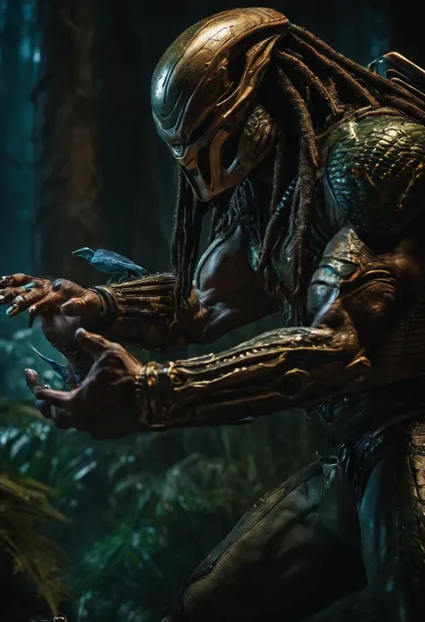 Predator，Clutching the alien in his hand