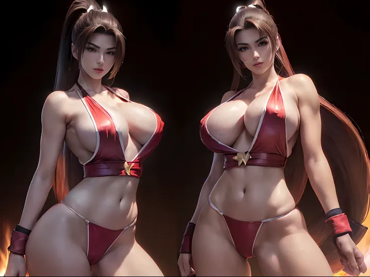 (((mai shiranui)) ((de fatal fury)) (((enormes tetas))) 8k,((cuerpo completo))(((Amazing tits)))caliente, hermosa,((Hornie)), 8k, hiperrealista todo como un motor irreal trazado de rayos render ((estilo humano hiperealista)),(((Empty dark background))). hi...