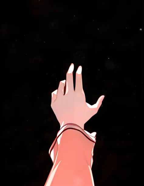 Someone reached out and touched it, Grab a galaxy, hands reaching for her, glowing hands, Raise Hand, hands straight down, with index finger, heavy gesture style closeup, coherent hands, hand instead of a face, Holding a galaxy, hand in the air, author：New...