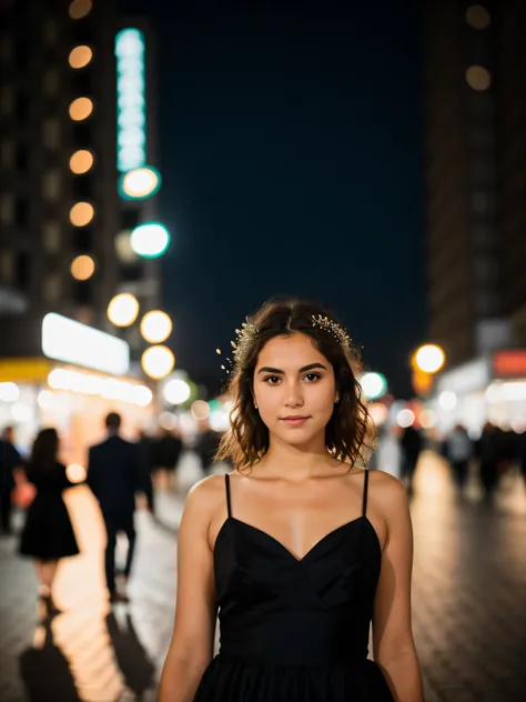 Instagram-Foto, Nahaufnahme Gesichtsfoto eines jungen Franzosen im Kleid, 30 Jahre alt, Beautiful face, Schminke, Nocturnal city street, bokeh, clear facial features, Cinematic, 35mm lens, f/1.8, accent lighting, global illumination --uplight --v 4