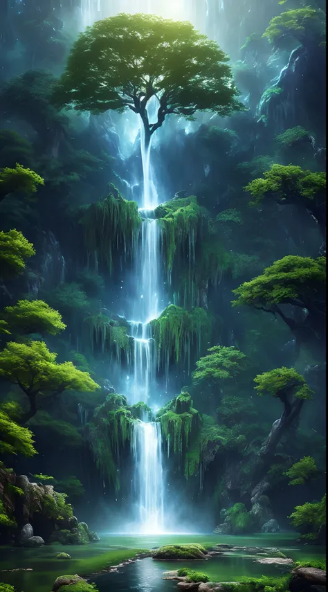 A Tree with Waterfall, Beeples Concept Art, Artstation Contest Winner, Fantasy Art, Fantasy Tree, Magic Tree, yggdrasil, Tree of Life, World Tree, Great Magic Tree, Magic Tree, Fantasy Magic Vegetation, Tree of Life, Detailed Fantasy Digital Art, Cosmic Tr...