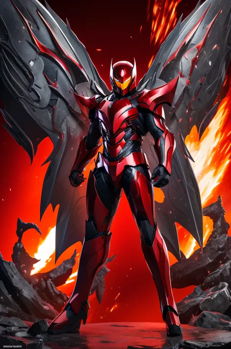 super high image, super detail, super high resolution, anime, manga, illustration,(full body image), evil but heroic armor, red ...