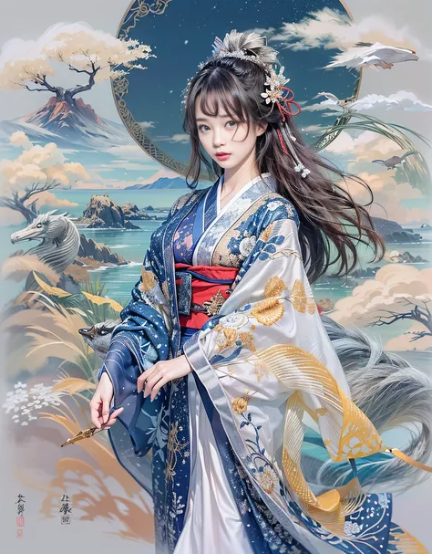 (Beautiful model in Japanese kimono commercial), (solo), ((face is 80% beauty and elegance, 20% pretty and cute:1.5)), (Her roots are in Eastern Europe and Asia), clear eyes, (detailed eyes, light brown eyes, bright pupils), Double Eyelids, (sexy lips with...