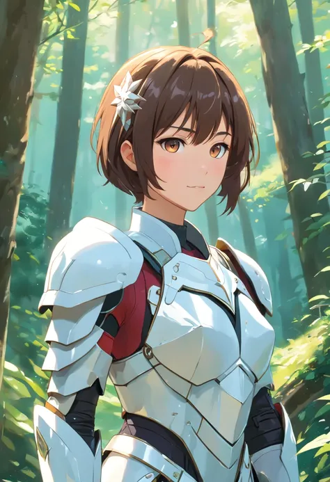 A Sserafimsakura, Perfekte Augen, (ultra realistisch:1.5), (Stehen im Wald:1.2), (Nahaufnahme Foto:1.5), (White Paladin Armor:1.2), (kompliziert:1.2), (Blick in die Kamera:1.2), (best quality:1.2),