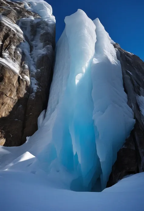 White Ice Wall,Clear skies,Snowy mountains