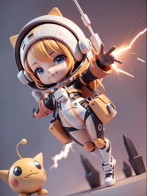 cute girl ride on spaceship, smile and cute pose ,orange and white color, (cute astronaut: 1.331), cute style, small, big head, ...