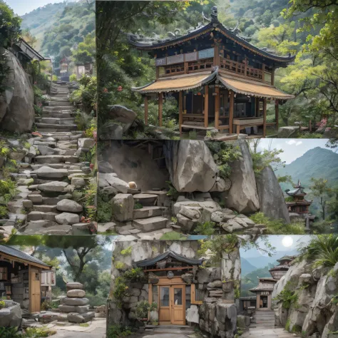 32K（tmasterpiece，k hd，hyper HD，32K）snowy peak(mont)Treasure Trove(kiosk)Close to Lam Tin(Village)，
Deadwood(Hut)Three blankets(big hall)A hole in the sky(Boulders)。
Half Ridge(kiosk)City of Flowers(kiosk)Wordless stones(stone monument)，
Wan Song(Close)snow...