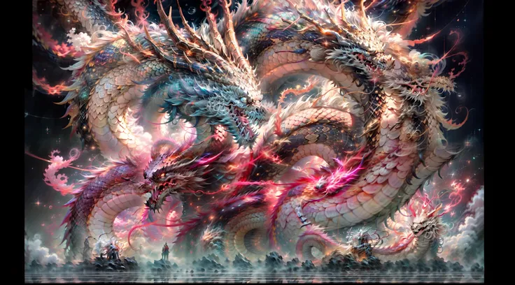 In a dimension where stars collide, the legendary Orochi serpent emerges as an embodiment of heavenly fury. His body is a symphony of radiant colors, Reflejando el nacimiento de las estrellas. His eyes shine with cosmic fire, and tendrils of energy arch ar...