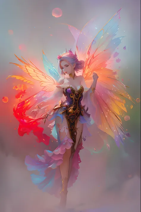 Hay una mujer vestida con un disfraz de hada sosteniendo una linterna, colorfull digital fantasy art, Fantastic pictorial style, Magnificent Fairy, Hermosa hada, beautiful fantasy art, digital art fantasy, fantasy digital art, digital art fantasy art, Hada...