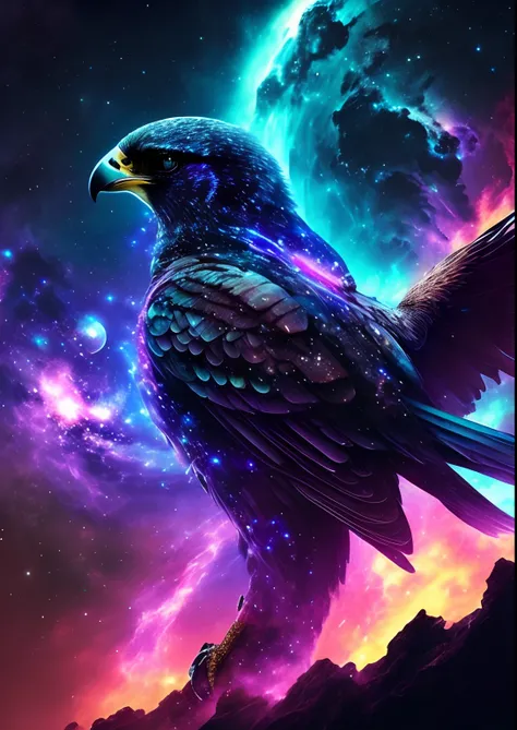 dreamlikeart, galaxy, outer space, nebula, star, [cyberpunked] Falcon from the Stars (star:1.5),