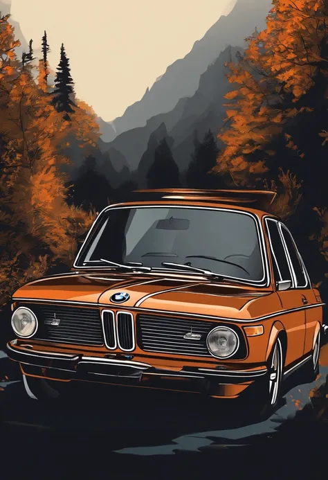 /imagine prompt: BMW classic car illustration for a sticker with a black background, in bold outline style, jagged edges, trashcore, light shading --v 5.2