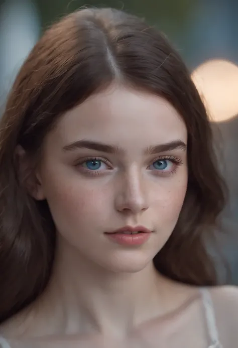 a teen girl with Russian features, white skin with freckles on her face, black and wavy hair. with deep blue eyes.,8k.full body  (Super realista) (cinematografico) (8k)